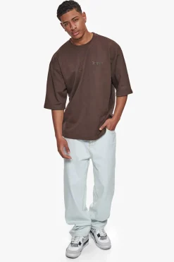 HEAVY OVERSIZE SILK EMBO T-SHIRT CHOCOLATE BROWN