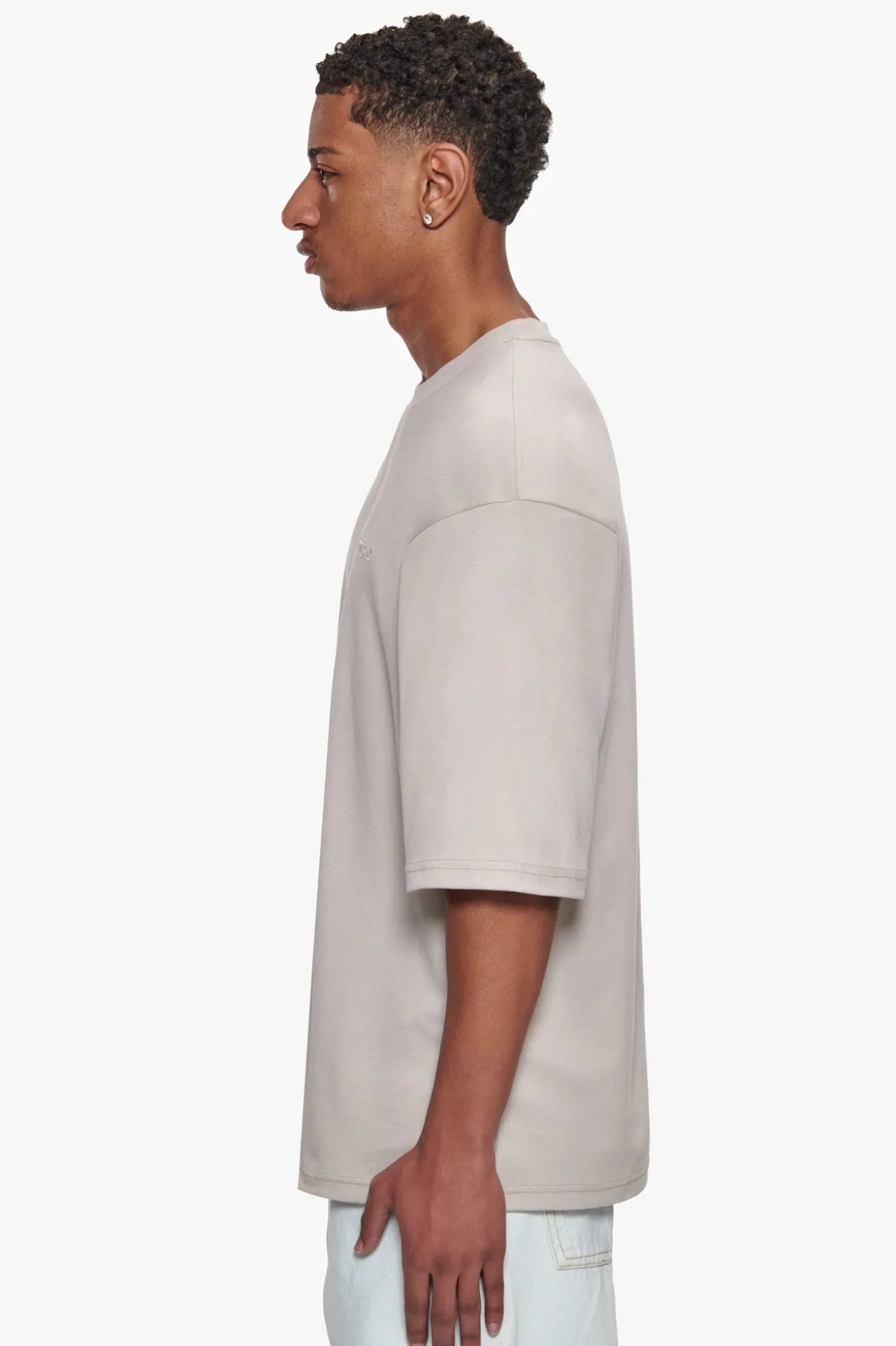 HEAVY OVERSIZE SILK EMBO T-SHIRT MOON BEAM