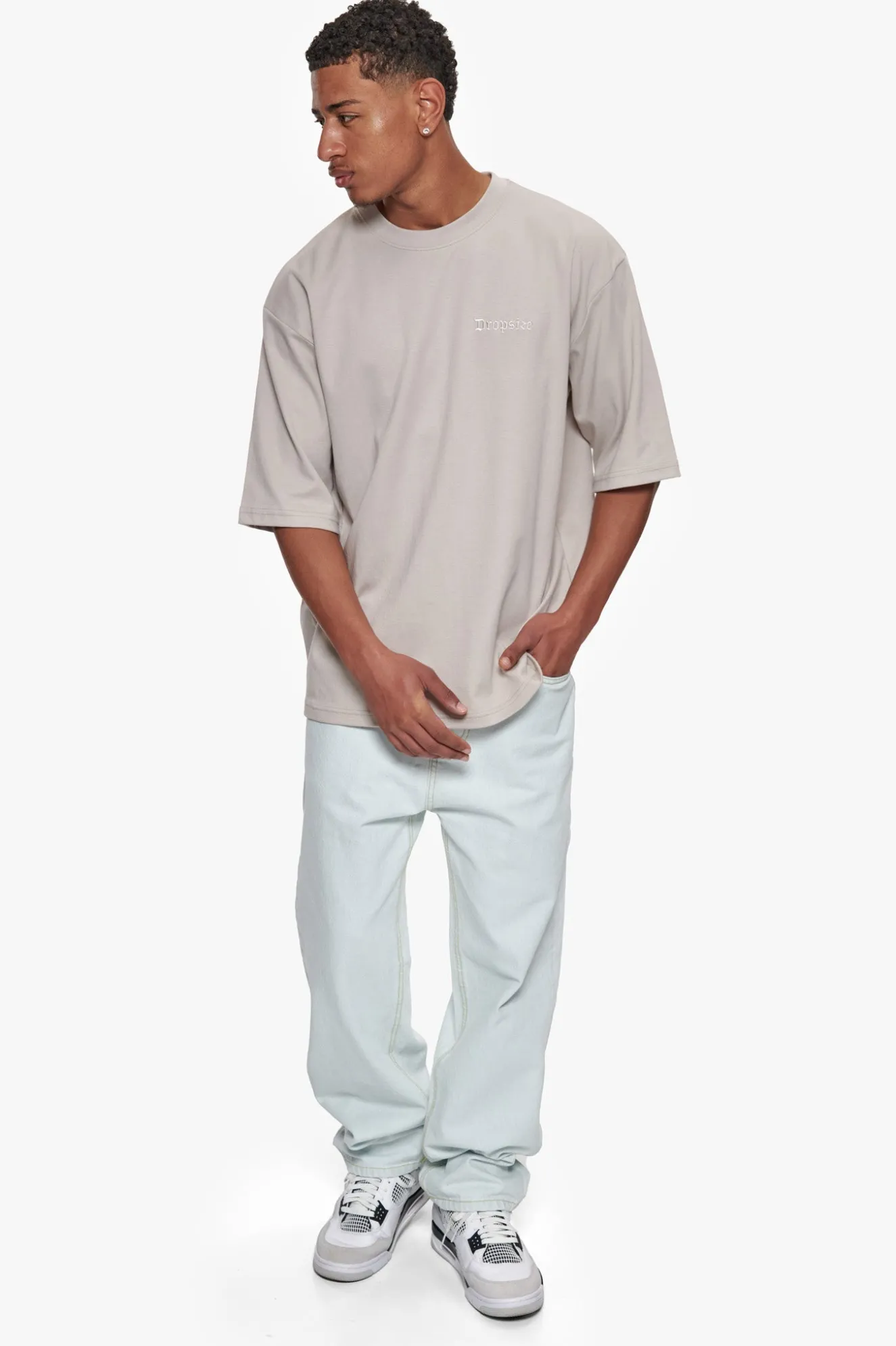 HEAVY OVERSIZE SILK EMBO T-SHIRT MOON BEAM