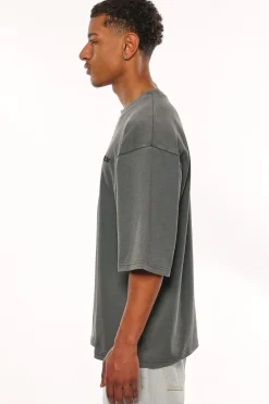 HEAVY OVERSIZE SILK EMBO T-SHIRT WASHED GREY