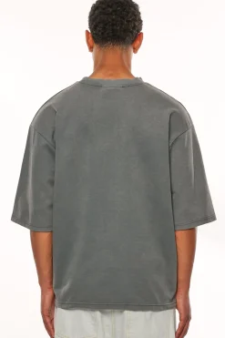 HEAVY OVERSIZE SILK EMBO T-SHIRT WASHED GREY