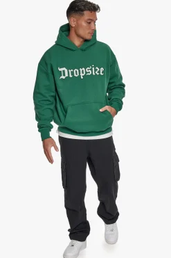 HEAVY OVERSIZE TERRY EMBO HOODIE WASHED GREEN / CREAM