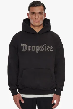 HEAVY OVERSIZE TERRY EMBO HOODIE BLACK