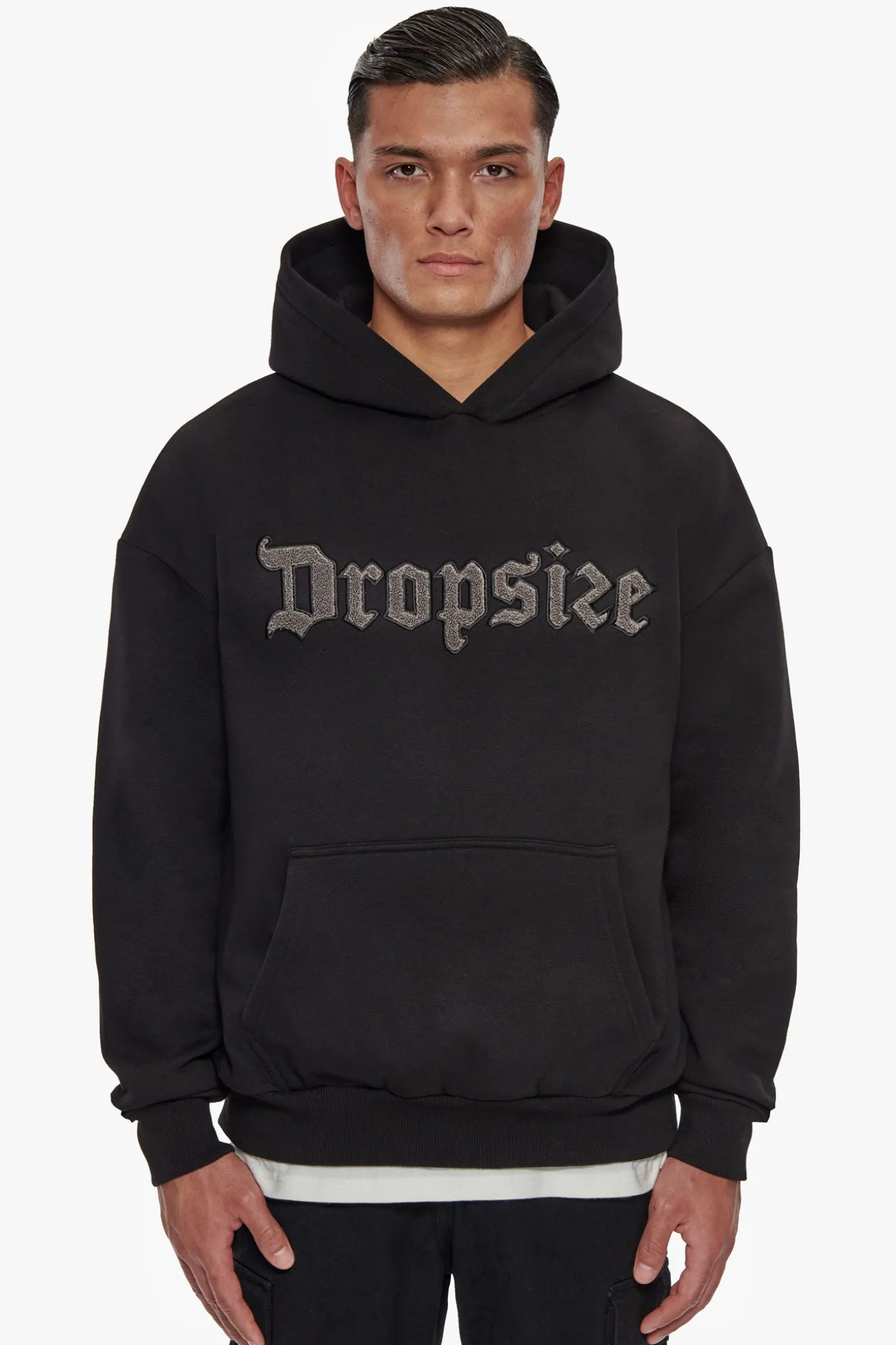 HEAVY OVERSIZE TERRY EMBO HOODIE BLACK