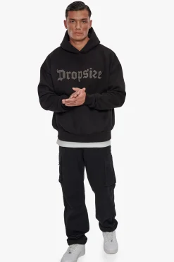 HEAVY OVERSIZE TERRY EMBO HOODIE BLACK