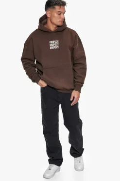 HEAVY OVERSIZE TRIPLE LOGO HOODIE CHOCOLATE BROWN