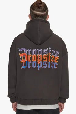 HEAVY OVERSIZE TRIPLE LOGO ZIP-HOODIE WASHED BLACK