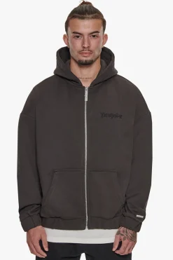 HEAVY OVERSIZE TRIPLE LOGO ZIP-HOODIE WASHED BLACK
