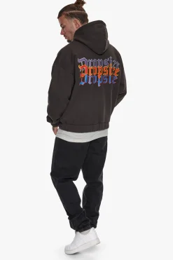 HEAVY OVERSIZE TRIPLE LOGO ZIP-HOODIE WASHED BLACK