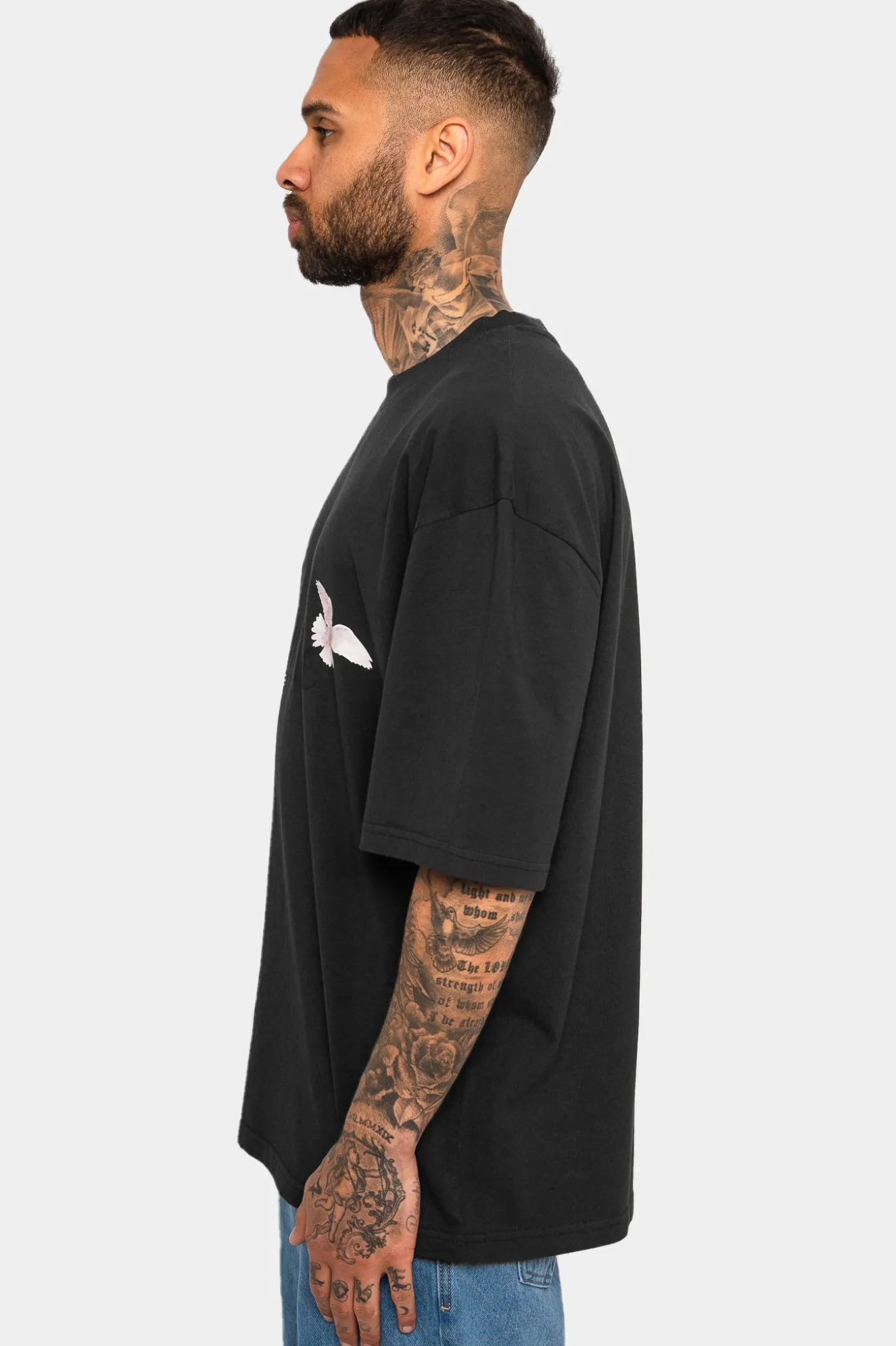 HEAVY OVERSIZE WHITE DOVES T-SHIRT WASHED BLACK