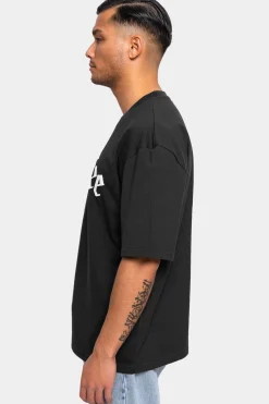 HEAVY OVERSIZE WHITE LOGO PUFFER PRINT T-SHIRT WASHED BLACK