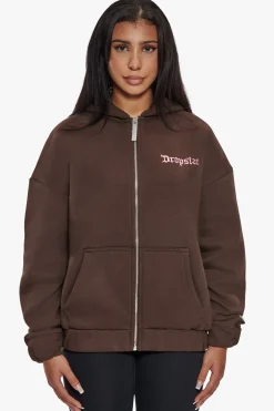 HEAVY OVERSIZE ZIP HOODIE CHOCOLATE / PINK