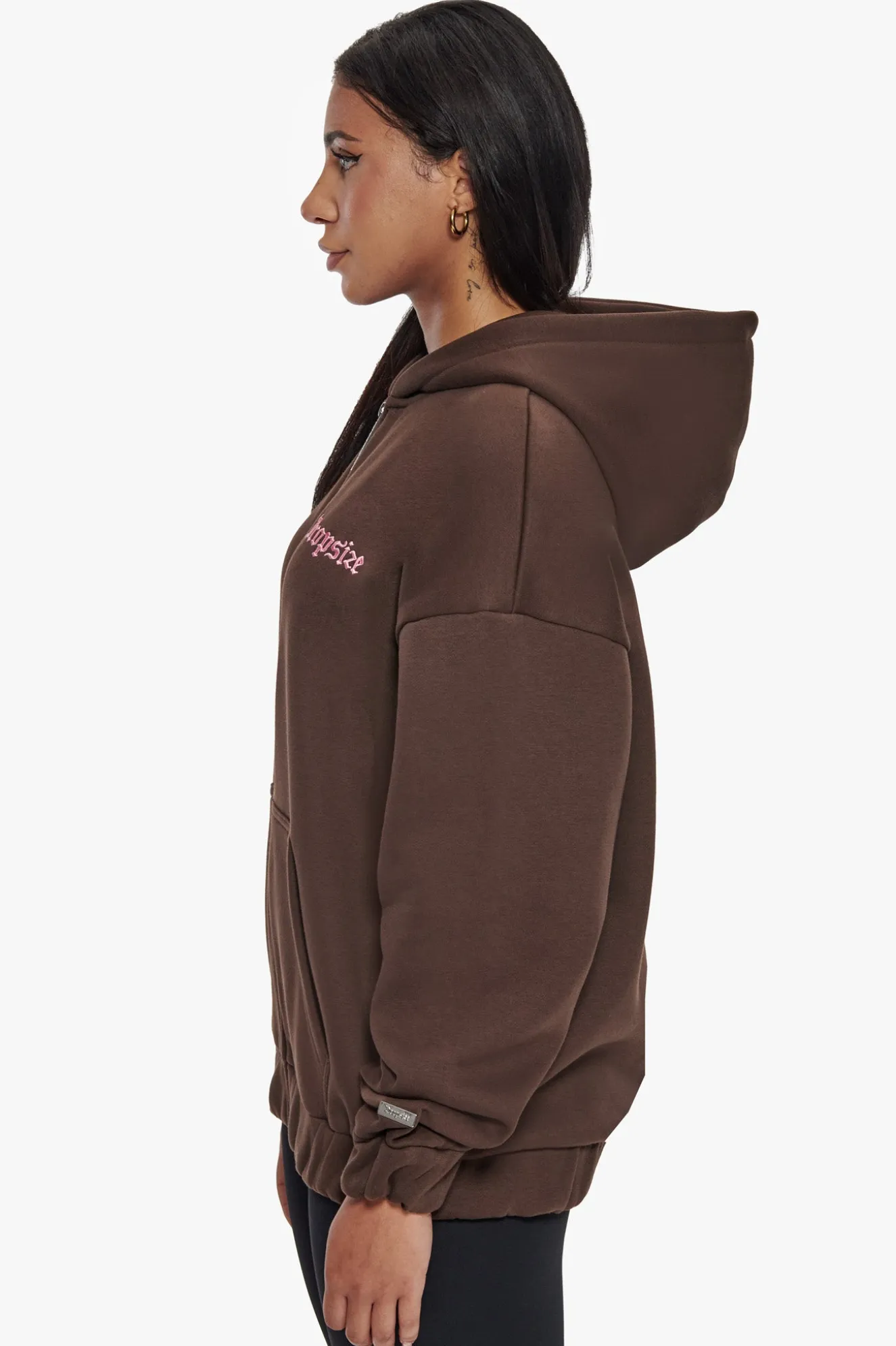 HEAVY OVERSIZE ZIP HOODIE CHOCOLATE / PINK