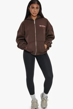 HEAVY OVERSIZE ZIP HOODIE CHOCOLATE / PINK