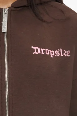 HEAVY OVERSIZE ZIP HOODIE CHOCOLATE / PINK