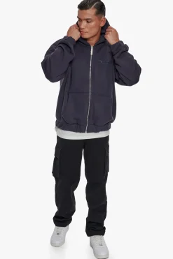 HEAVY OVERSIZE ZIP HOODIE WASHED NAVY