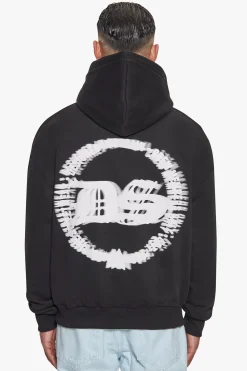 HEAVY OVERSIZED BLURRED LOGO HOODIE BLACK