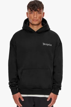 HEAVY OVERSIZED BROKEN HEART HOODIE WASHED BLACK