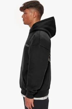 HEAVY OVERSIZED BROKEN HEART HOODIE WASHED BLACK