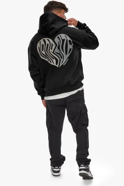 HEAVY OVERSIZED BROKEN HEART HOODIE WASHED BLACK