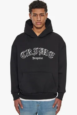 HEAVY OVERSIZED CRIME OUTLINE HOODIE BLACK