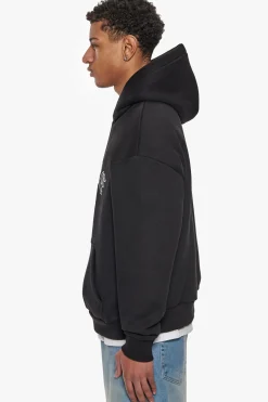 HEAVY OVERSIZED CRIME OUTLINE HOODIE BLACK
