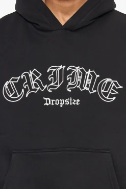 HEAVY OVERSIZED CRIME OUTLINE HOODIE BLACK