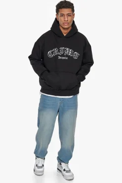 HEAVY OVERSIZED CRIME OUTLINE HOODIE BLACK