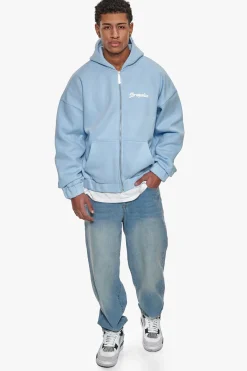 HEAVY OVERSIZED DREAM WITHOUT FEAR ZIP HOODIE BABY BLUE