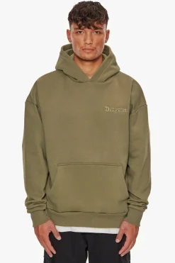 HEAVY OVERSIZED FEAR DEATH HOODIE OLIVE