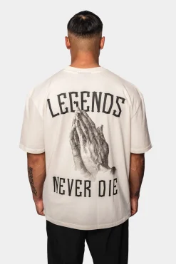HEAVY OVERSIZED LEGENDS NEVER DIE T-SHIRT CREAM WHITE