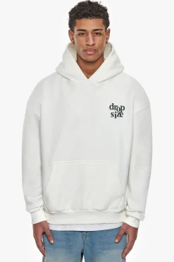 HEAVY OVERSIZED LETTERS HOODIE CREAM WHITE / STEEL GREY