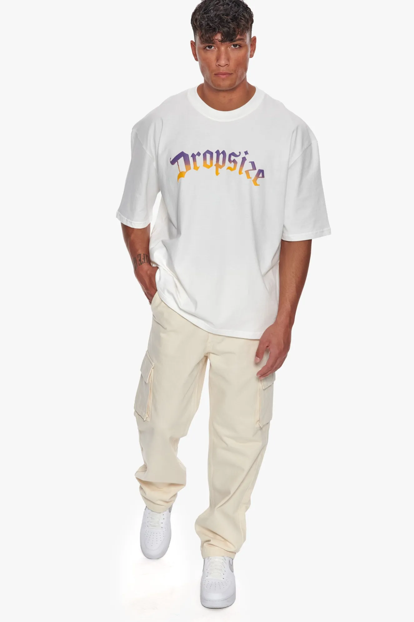 HEAVY OVERSIZED RAINBOW T-SHIRT CREAM WHITE