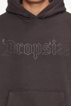 HEAVY OVERSIZED RHINESTONE HOODIE WASHED BLACK