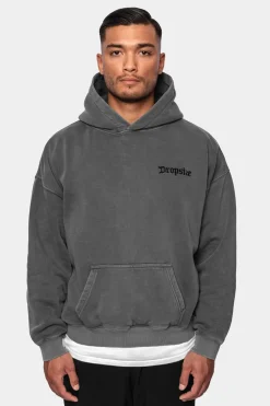 HEAVY OVERSIZED WASHED GRAY EMBO HOODIE