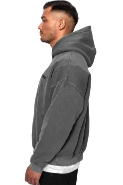 HEAVY OVERSIZED WASHED GRAY EMBO HOODIE