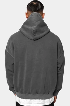 HEAVY OVERSIZED WASHED GRAY EMBO HOODIE