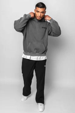 HEAVY OVERSIZED WASHED GRAY EMBO HOODIE