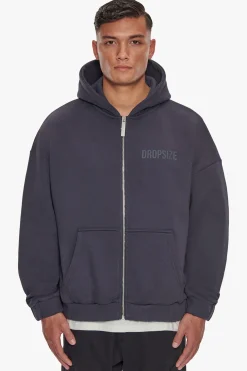HEAVY OVERSIZED ZIP HOODIE WASHED NAVY