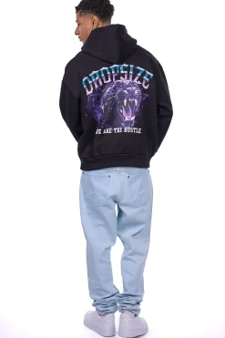 HEAVY OVERZIZE NEON PANTHER HOODIE BLACK