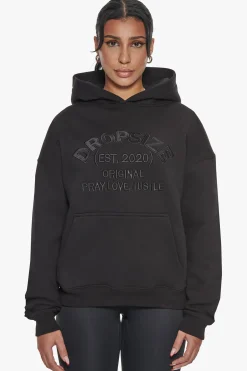 PRAY LOVE HUSTLE EMBO HOODIE BLACK