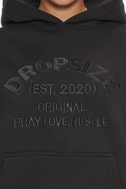 PRAY LOVE HUSTLE EMBO HOODIE BLACK