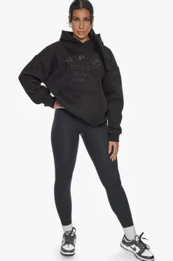 PRAY LOVE HUSTLE EMBO HOODIE BLACK