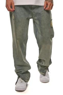 RIPPED ZIP JEANS