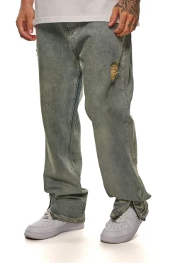 RIPPED ZIP JEANS