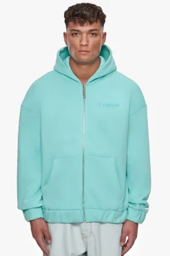 SUPER HEAVY OVERISZE BLANK ZIP HOODIE TURQUOISE