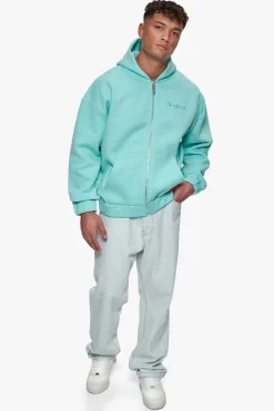 SUPER HEAVY OVERISZE BLANK ZIP HOODIE TURQUOISE