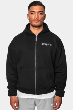 SUPER HEAVY OVERSIZE BLANK ZIP HOODIE BLACK