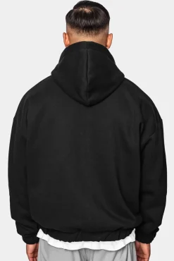 SUPER HEAVY OVERSIZE BLANK ZIP HOODIE BLACK