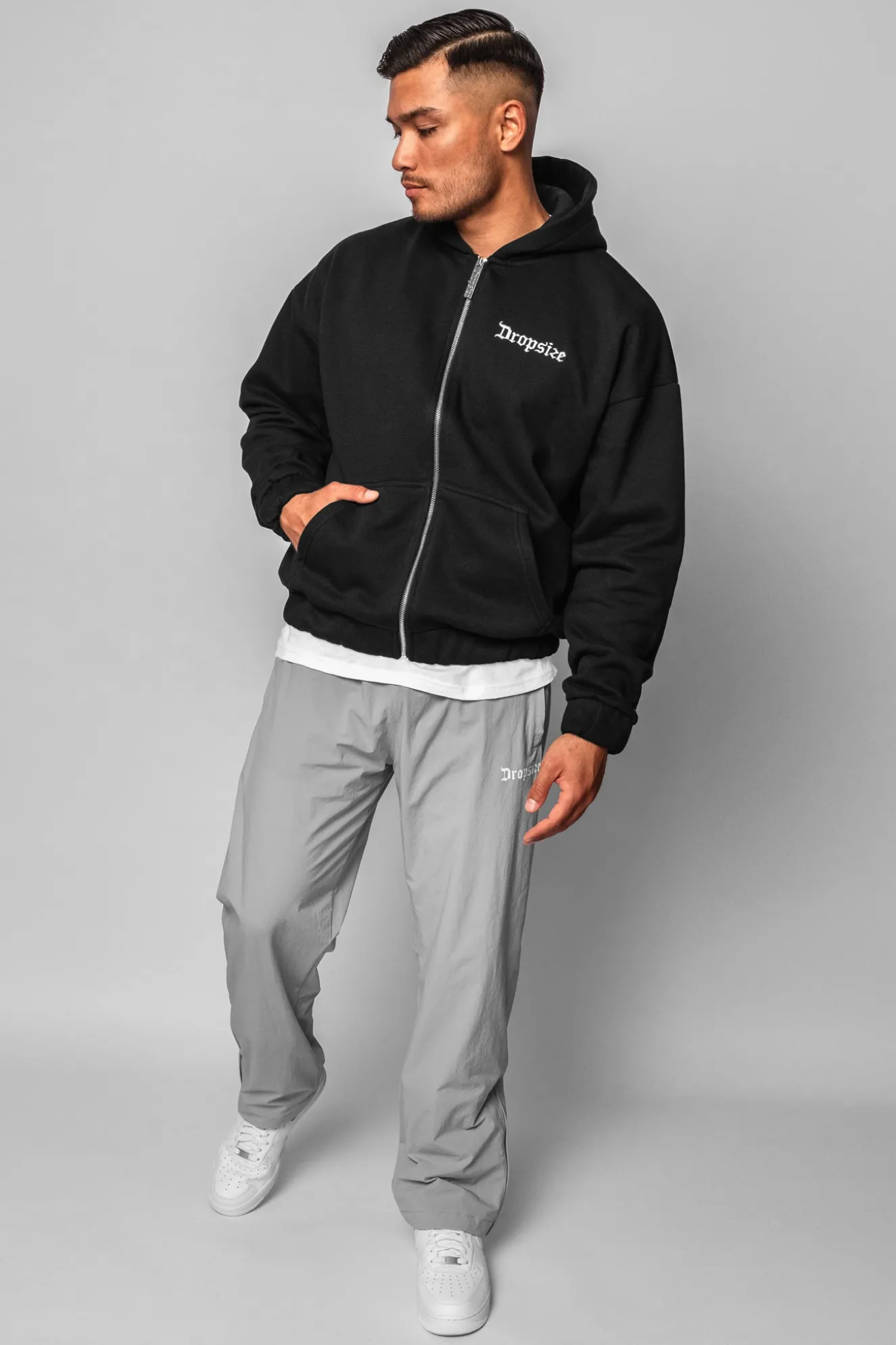 SUPER HEAVY OVERSIZE BLANK ZIP HOODIE BLACK
